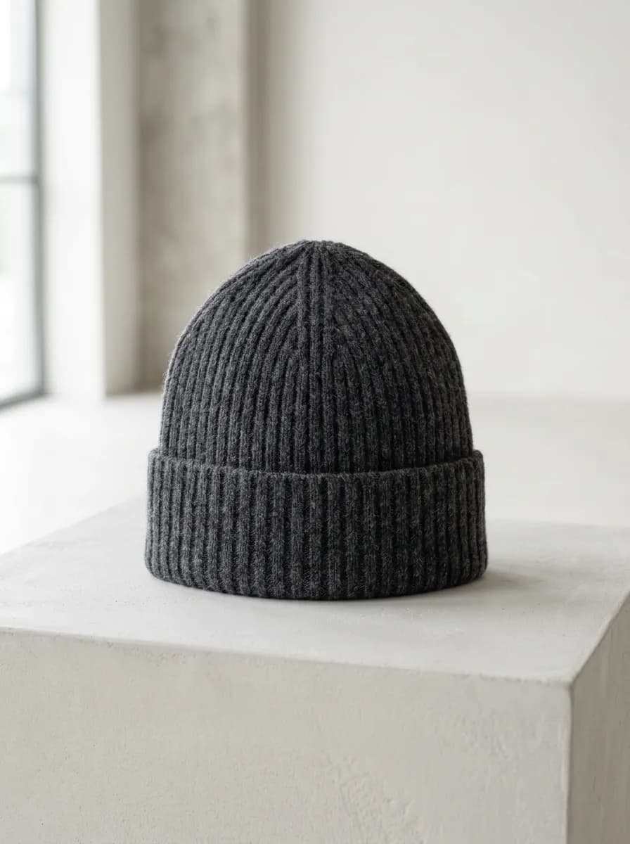 Ribbed Pure Cashmere Beanie - Charcoal