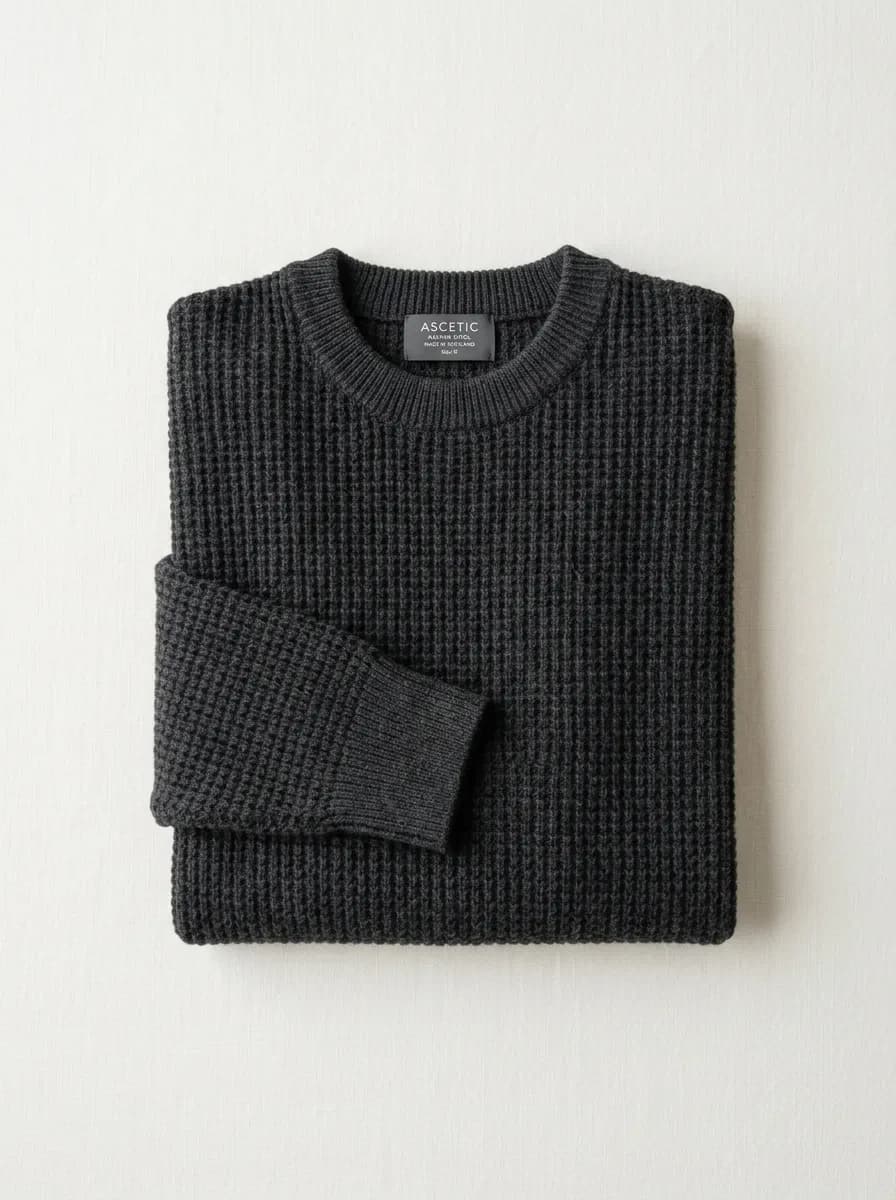 Merino Thermal Waffle Crew - Charcoal